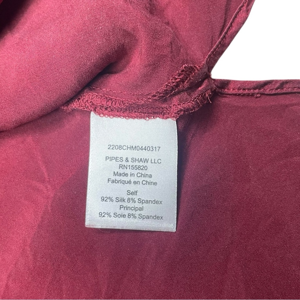 VERONICA BEARD Silk Blouse Size 14 Red Long Sleeve Mock Neck Lightweight - Picture 6 of 12